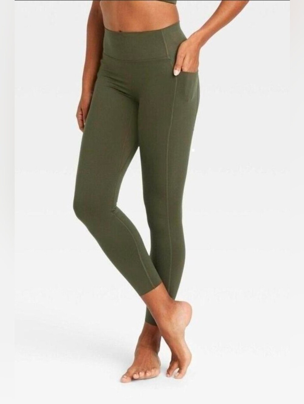 All In Motion Dynamic Flex Dark Olive/Army Green High-Waist Leggings W/ Pockets
